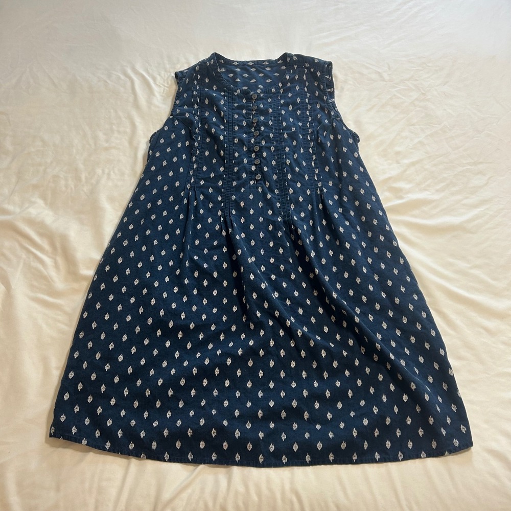 Indigo Blue Ikat Diamond Print Sleeveless Shift Dress with Pockets SZ 20